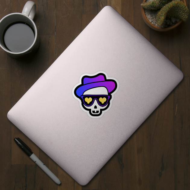 Purple Cowboy Skull Hearts Retro Colorful Hearts by BetterManufaktur